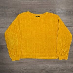 Crewneck Cable Knit velvet Sweater - Mustard Yellow